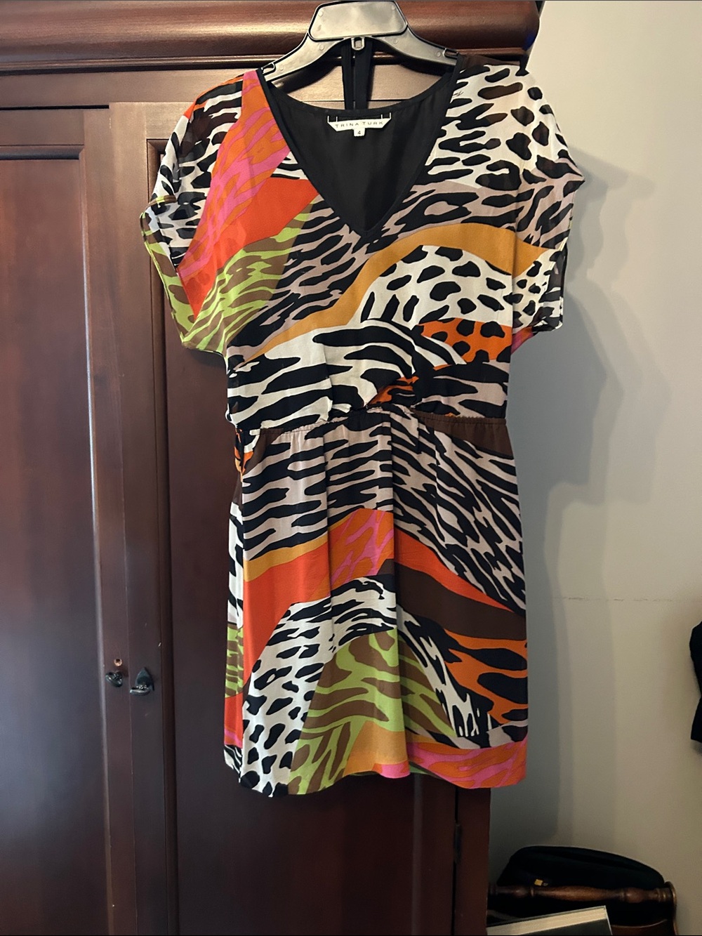 Trina Turk V-Neck Animal-Print Tunic in Black, White, Orange, Pink, Green, Tan